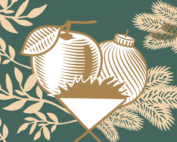 Bildmotiv zum Thema Das Geheimnis von Weihnachten. Zu sehen sind ein Apfel und eine Christbaumkugel