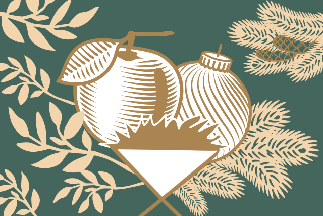 Bildmotiv zum Thema Das Geheimnis von Weihnachten. Zu sehen sind ein Apfel und eine Christbaumkugel